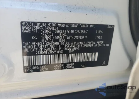 2024 Toyota Rav4 Xle из США, поврежденный, VIN 2T3RWRFVXRW208960